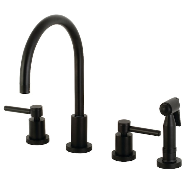 KS8720DLBS Concord 8" Widespread Kitchen Faucet W/ Brass Sprayer, Black